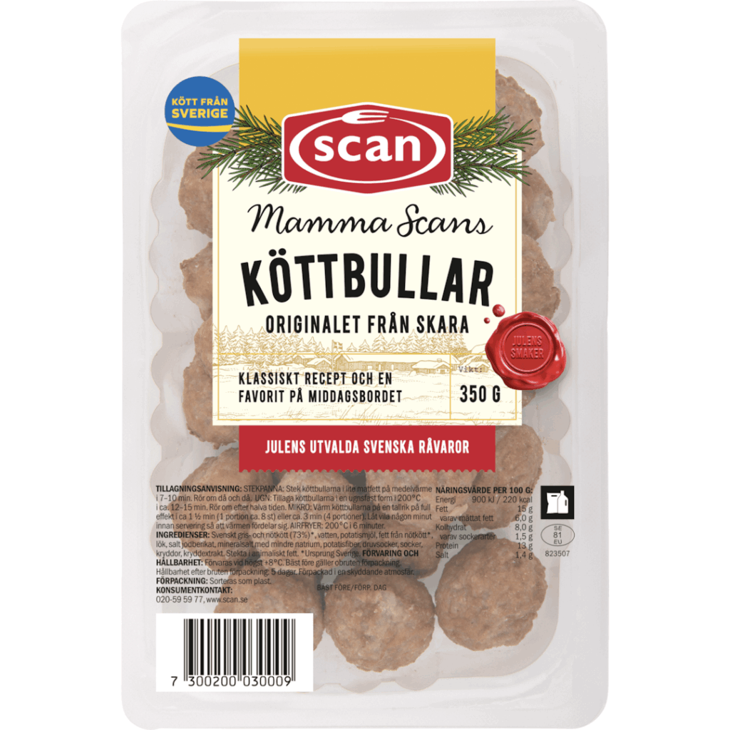 Förpackning med Mamma Scans köttbullar.