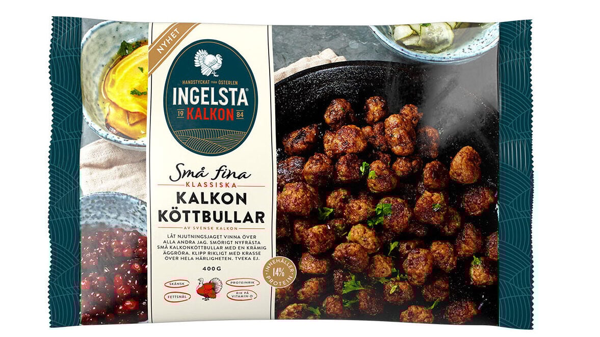 Förpackning med Ingelsta kalkonköttbullar.