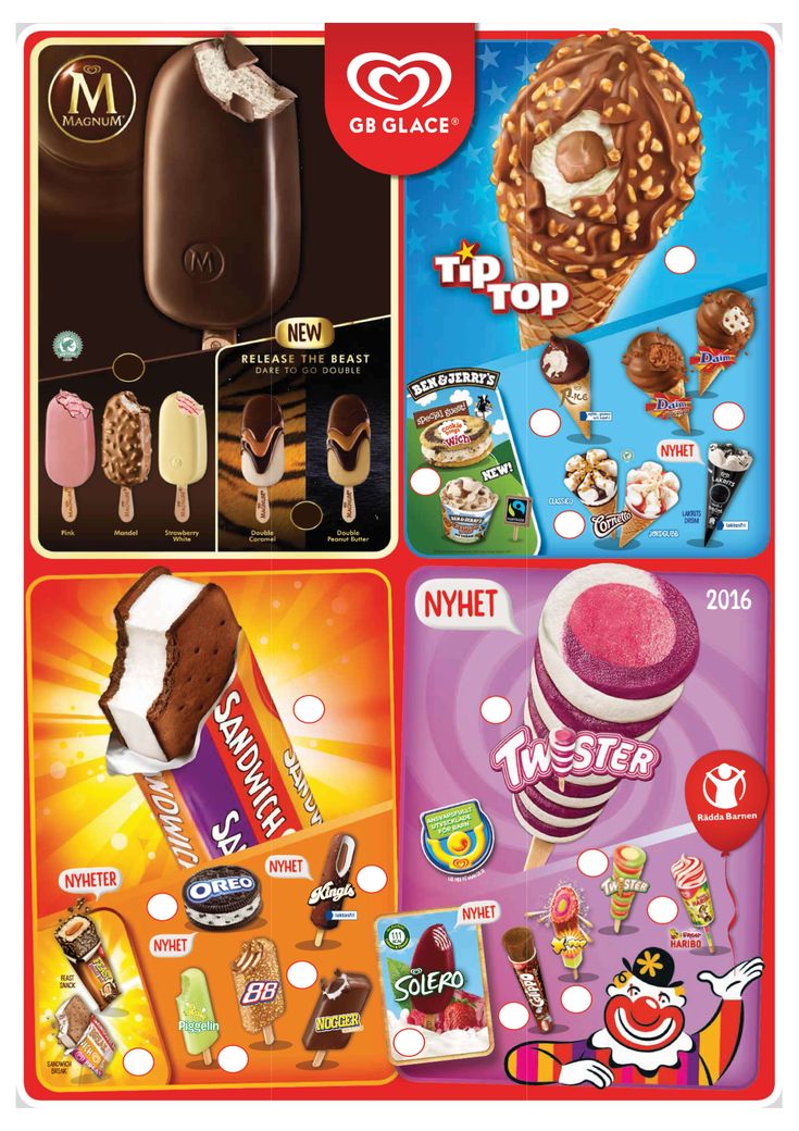 Glasskarta från GB Glace från 2016
