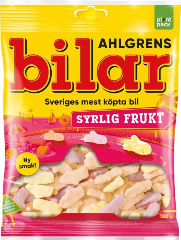 Påse med Ahlgrens bilar med smak av syrlig frukt