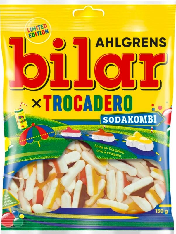 Påse med Ahlgrens bilar med smaken sodakombi och Trocadero