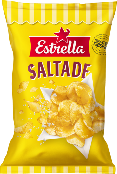 Påse med saltade potatischips från Estrella
