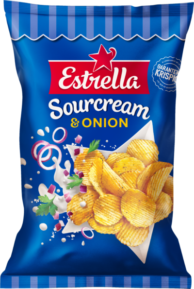 Påse med Sourcream & Onion-chips från Estrella