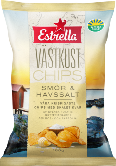 Chipspåse från Estrella med smak av smör och havssalt