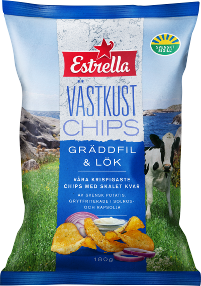 Chipspåse från Estrella med smak av gräddfil och lök