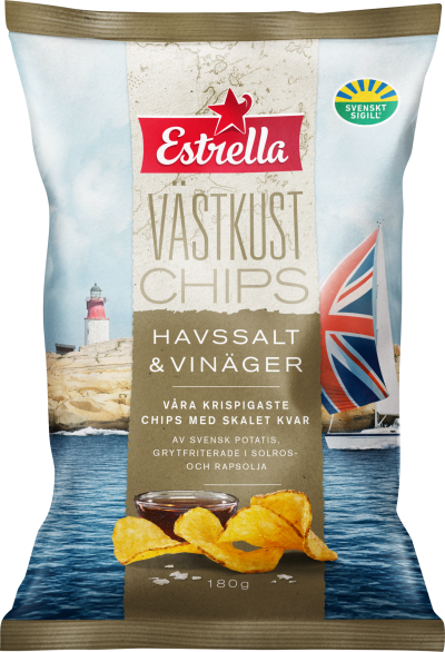 Chipspåse från Estrella med smak av havssalt och vinäger