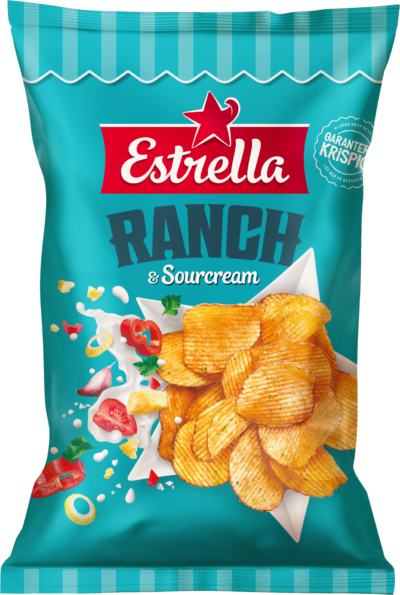 Påse med chips från Estrella med smak av ranch & sourcream