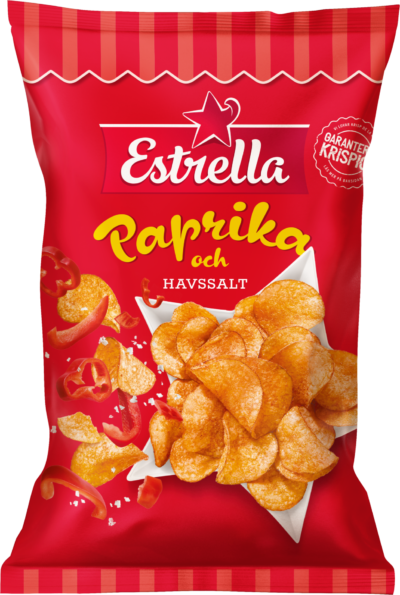 Påse med chips från Estrella med smak av Paprika & Havssalt
