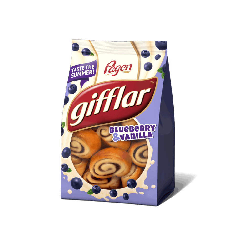 Påse med gifflar med blåbär- och vaniljsmak