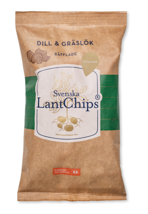 En påse Lantchips med smaken Dill och gräslök