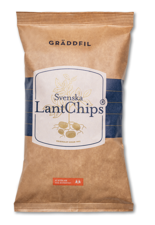 En påse Lantchips med smak av gräddfil