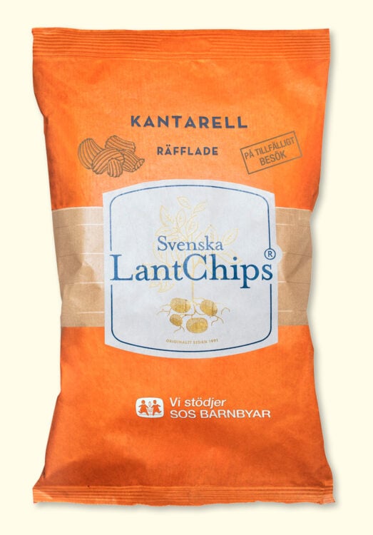 En påse Lantchips med smak av kantarell