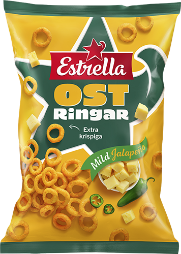 Påse med Ostringar Mild Jalapeno från Estrella