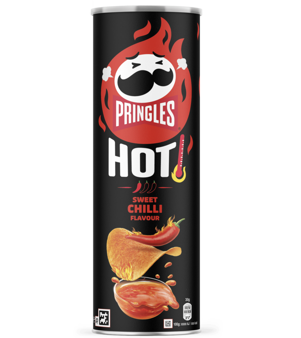 Förpackning med Pringleschips med smaken Sweet Chili Flavour