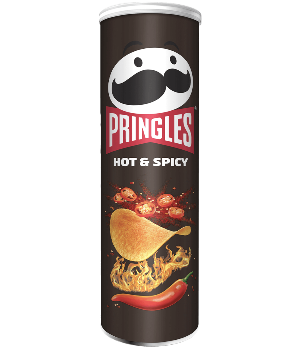 Förpackning med Pringleschips med smaken Hot & Spicy