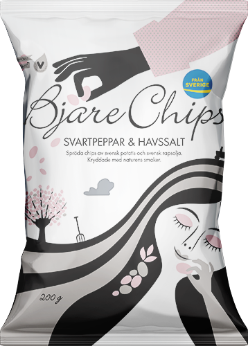 Påse med chips från Bjäre med smak av svartpeppar och havssalt