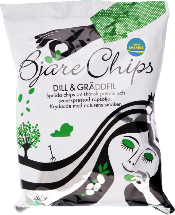 Påse med chips från Bjäre med smak av dill och gräddfil