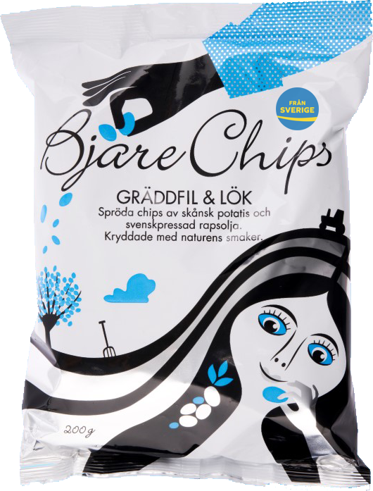 Påse med chips från Bjäre med smak av gräddfil och lök