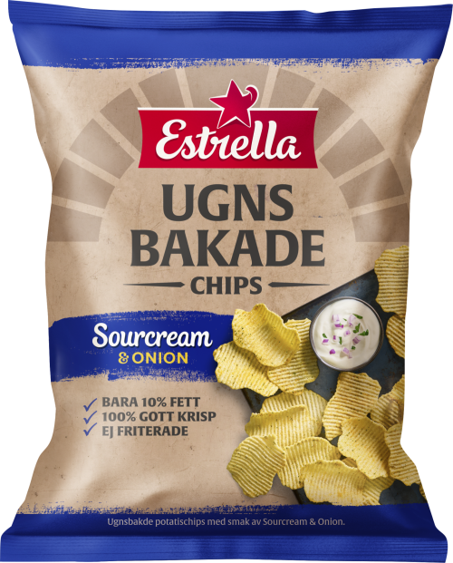 Påse med ugnsbakade sourcream & onion-chips från Estrella