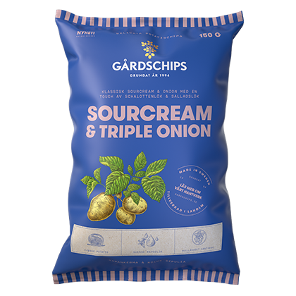 Påse med sourcream & triple onion-chips från Gårdschips