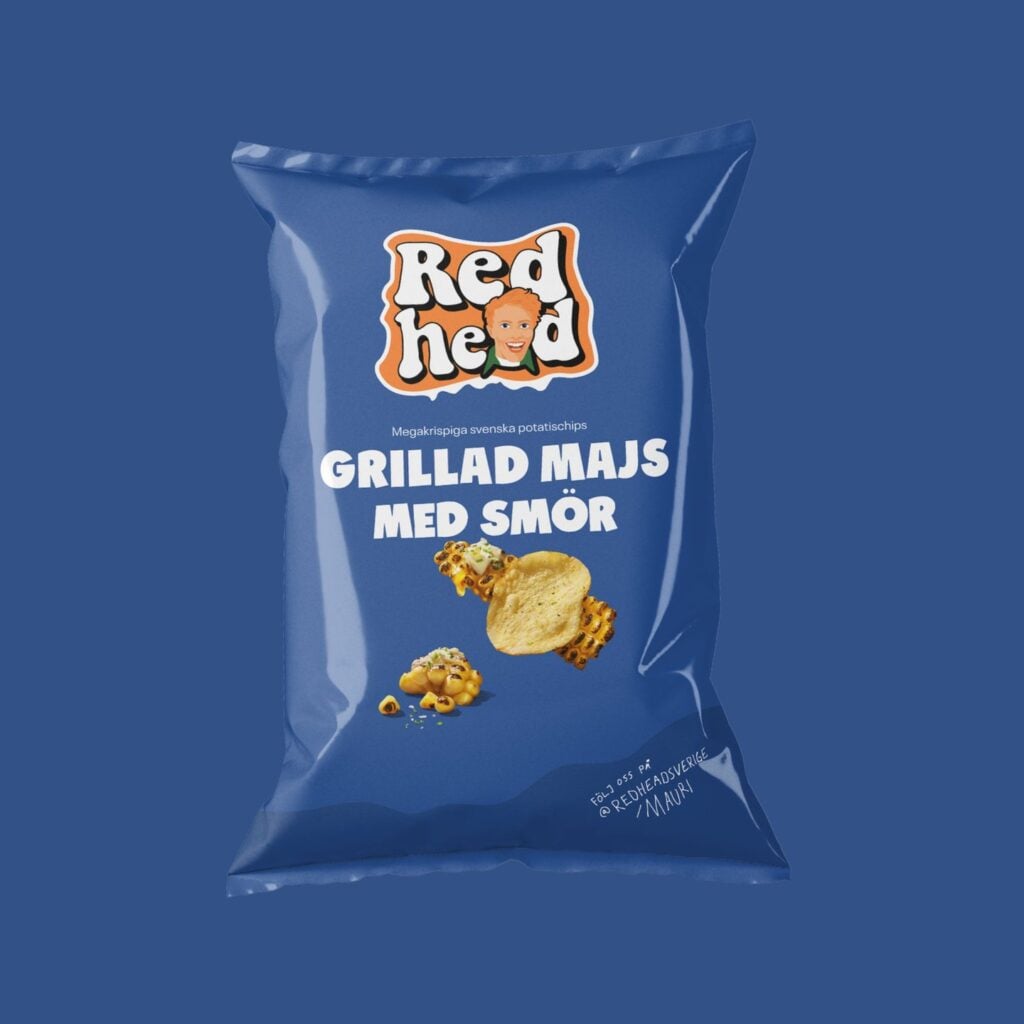 Påse med chips från Redhead med smak av grillad majs med smör