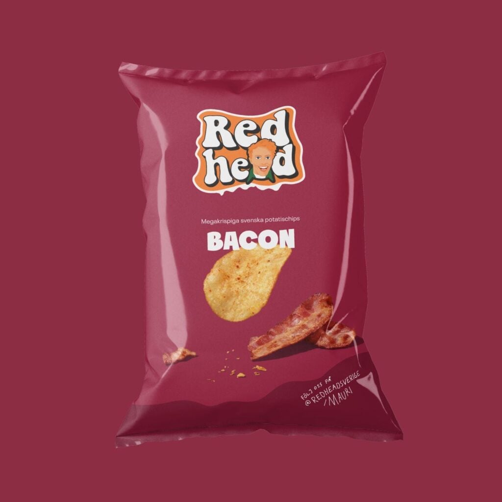 Påse med chips från Redhead med smak av bacon