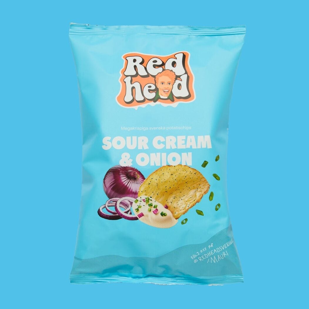Påse med sourcream & onion-chips från Redhead