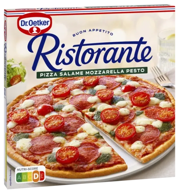Dr Oetker-pizza med smaken salame mozzarella pesto