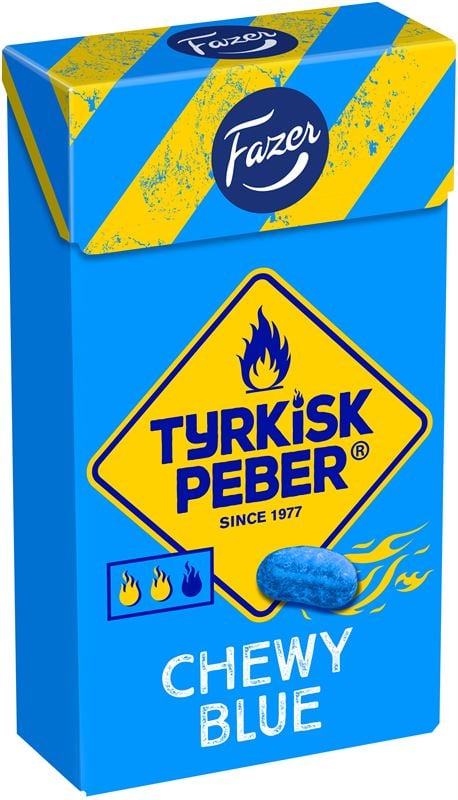 Blågul tablettask med Tyrkisk Peber Chewy Pastiller