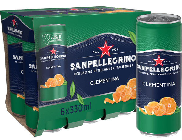 Paket med läskburkar från San Pellegrino med smaken Clementina