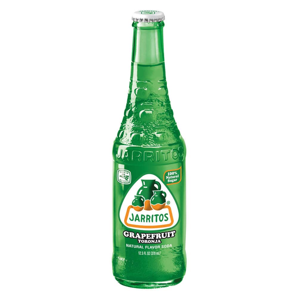 Glasflaska med Grapefruit-läsk från Jarritos