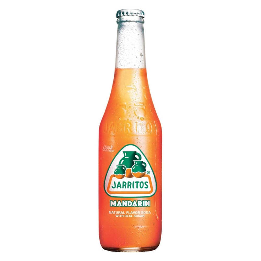 Glasflaska med Mandarin-läsk från Jarritos