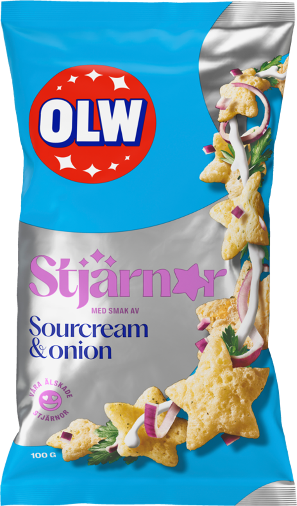Påse med stjärnor med sourcream & onionsmak från OLW.