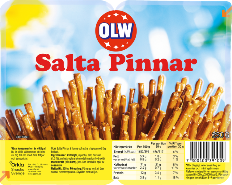 Förpackning med Salta Pinnar från OLW.