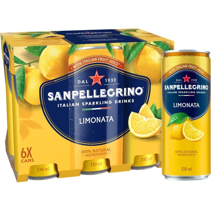 Paket med läskburkar från San Pellegrino med smaken Limonata