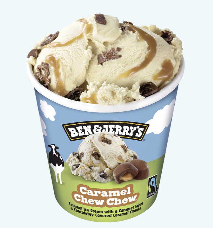 Glass från Ben & Jerry's med smaken Caramel Chew Chew